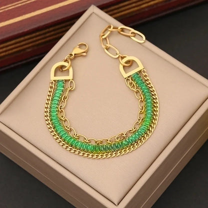 Luxurious Flower Stainless Steel 18K Gold Plated Zircon Bracelets In Bulk