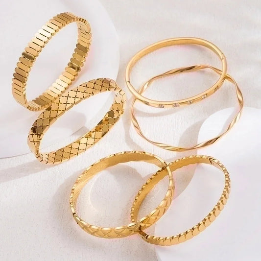 2 Pieces Ig Style Vintage Style Solid Color Stainless Steel Zircon 18k Gold Plated Bangle