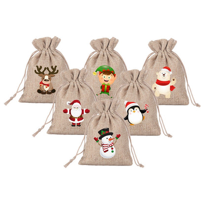 Christmas Bag Linen Drawstring Colorful Cartoon Gift Bag Amazon Christmas Suit 24 Candy Gift Bags