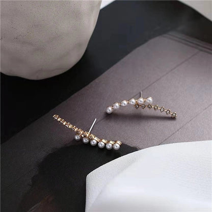 1 Pair Minimalist Round Inlay Alloy Pearl Zircon Drop Earrings