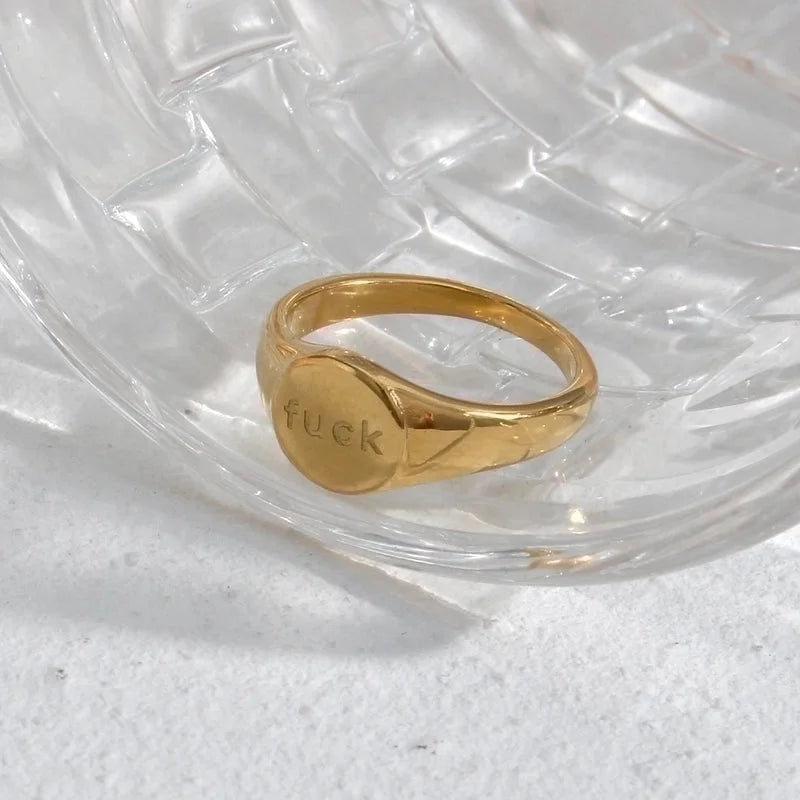 Fashion Letter 304 Stainless Steel No Inlaid 18K Gold Plated Rings