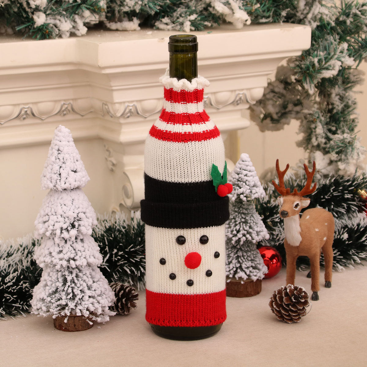 Christmas Decoration Wine Bottle Cover Knitted Yarn Red Wine Cover Christmas Restaurant Hotel Atmosphere Decoration Set