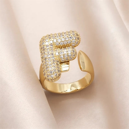 Copper Inlay Letter Zircon Open Rings