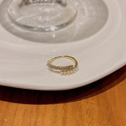 Minimalist Heart Shape Flower Bow Knot Copper Inlay Artificial Pearls Opal Zircon Rings