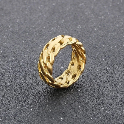 Hip-Hop Round 304 Stainless Steel 18K Gold Plated Rings