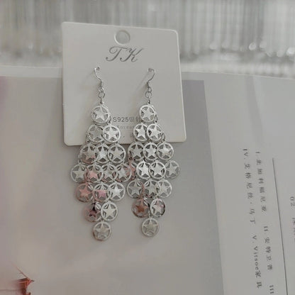2 Pieces Elegant Star Tassel Heart Shape Inlay Alloy Artificial Pearls Rhinestones Glass Earrings