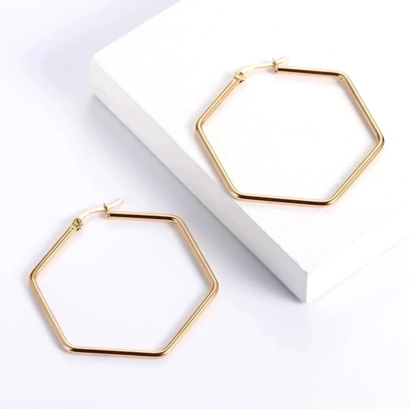 1 Pair Fashion Hexagon Plating 304 Stainless Steel 18K Gold Plated Stainless Steel Earrings