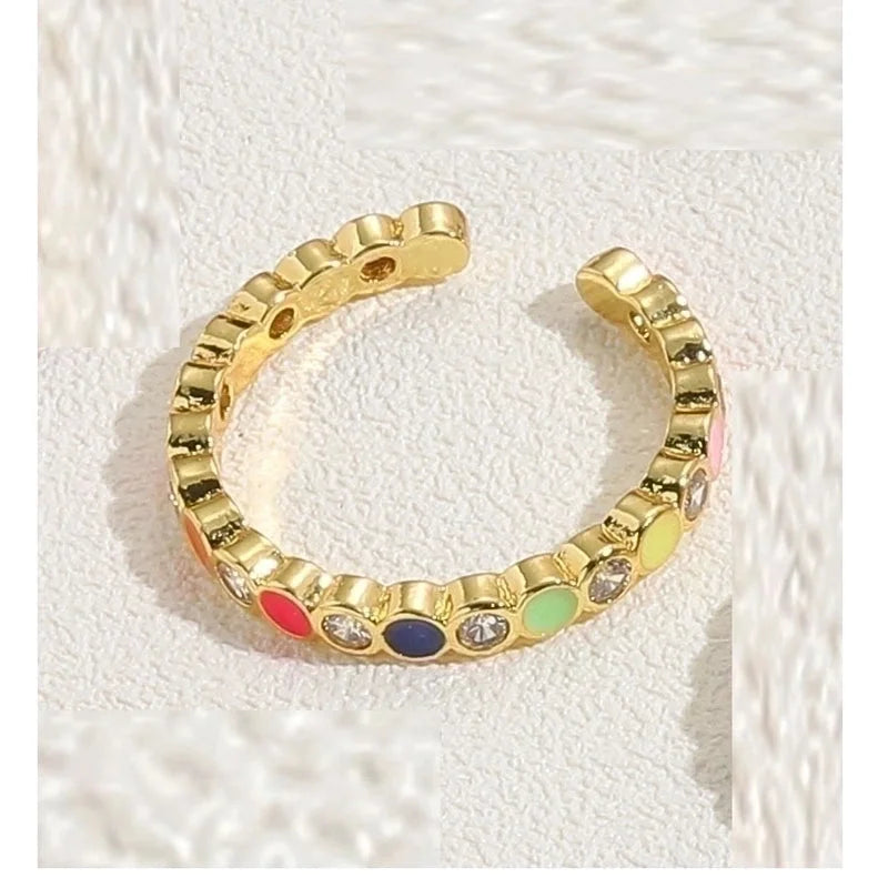 Cute Vintage Style Minimalist Devil's Eye Copper Enamel Plating Inlay Zircon 14k Gold Plated White Gold Plated Open Rings