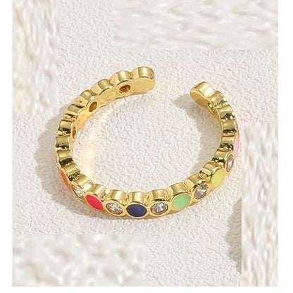 Cute Vintage Style Minimalist Devil's Eye Copper Enamel Plating Inlay Zircon 14k Gold Plated White Gold Plated Open Rings