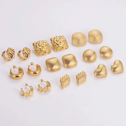 1 Pair French Style Minimalist Round Square Heart Shape 304 Stainless Steel No Inlaid 18K Gold Plated Ear Studs