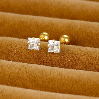 Minimalist Square Inlay 304 Stainless Steel Zircon 18K Gold Plated Stainless Steel Earrings