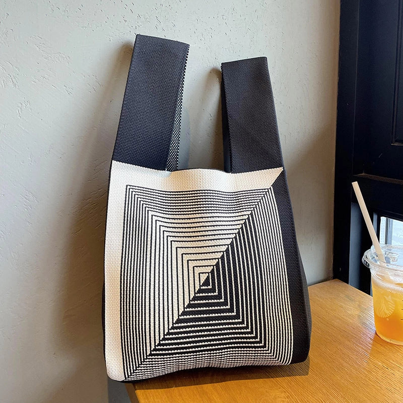 Vest Bag Vest Bag Cute Panda Large Knitted Shoulder Handbag Hand Bag Commuter Large Capacity Wrist Bag