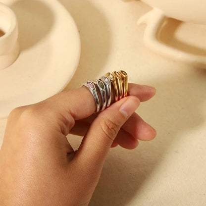 304 Stainless Steel Casual Korean Style Plating Inlay Round Zircon Rings