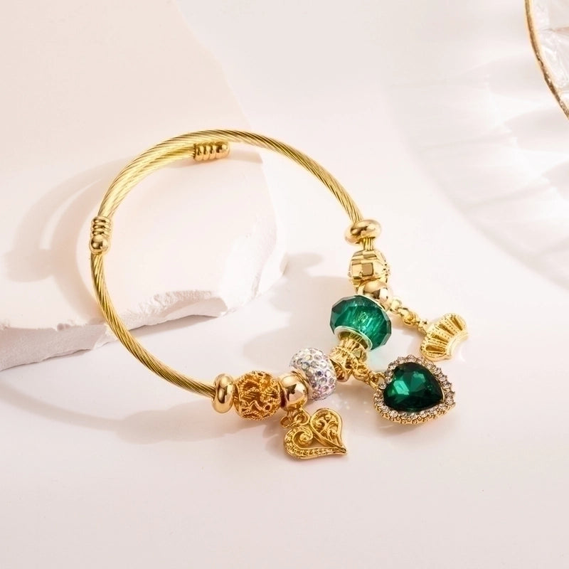 Artistic Shiny Heart Shape 304 Stainless Steel Alloy Gold Plated Rhinestones Bangle In Bulk