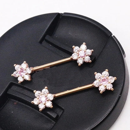 Casual Floral Stainless Steel Copper Rose Gold Plated Rhinestones Zircon Nipple Ring In Bulk