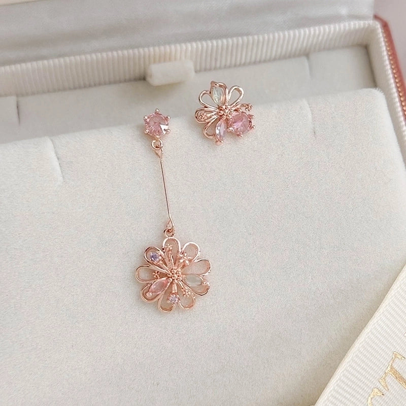 1 Pair Elegant Lady Streetwear Water Droplets Heart Shape Flower Hollow Out Inlay Steel Imitation Pearl Zircon Drop Earrings