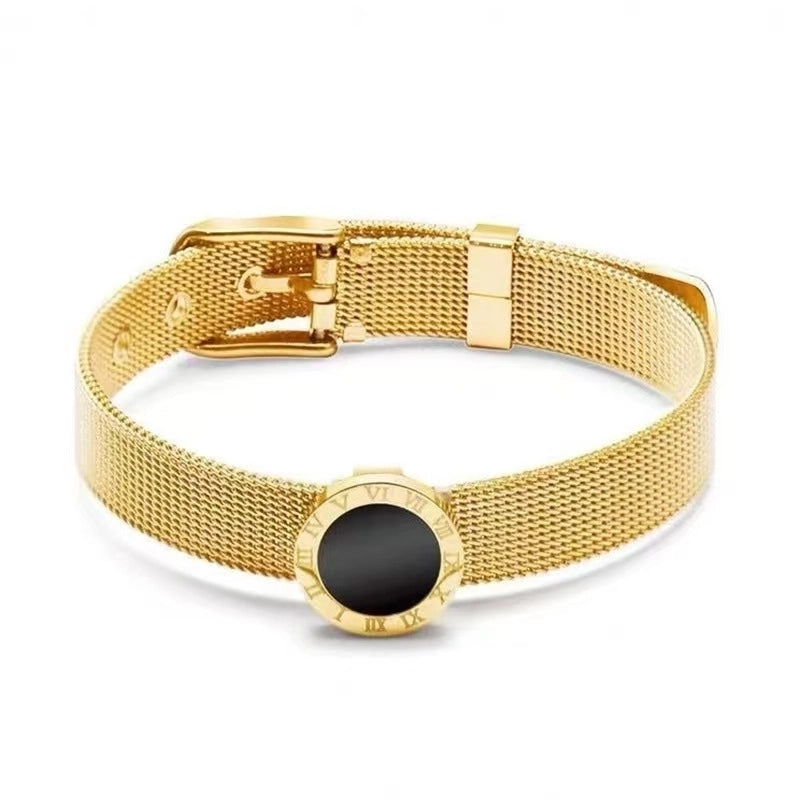 Vintage Style Classic Style Roman Style Roman Numeral Titanium Steel 18K Gold Plated Bangle In Bulk Stainless Steel Bracelets