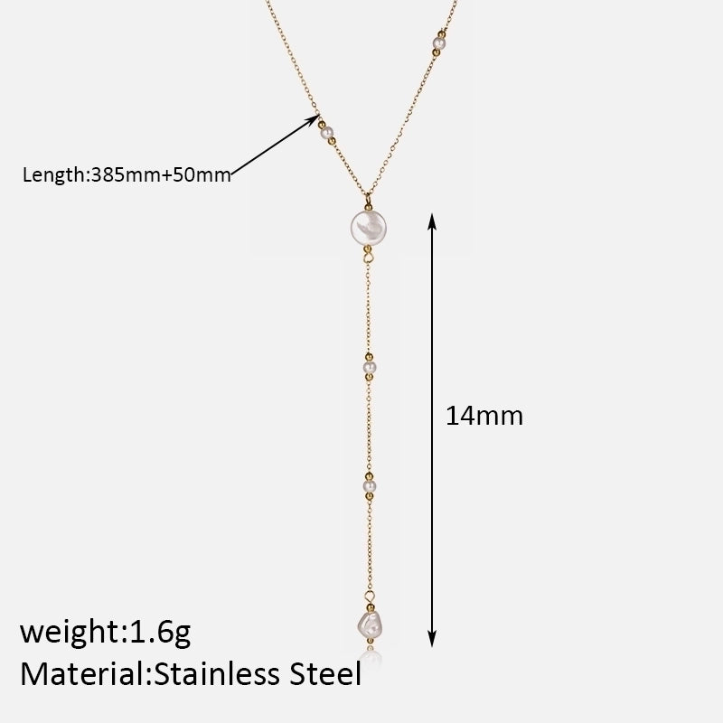 304 Stainless Steel 18K Gold Plated Minimalist Classic Style Plating Inlay Solid Color Artificial Pearls Necklace