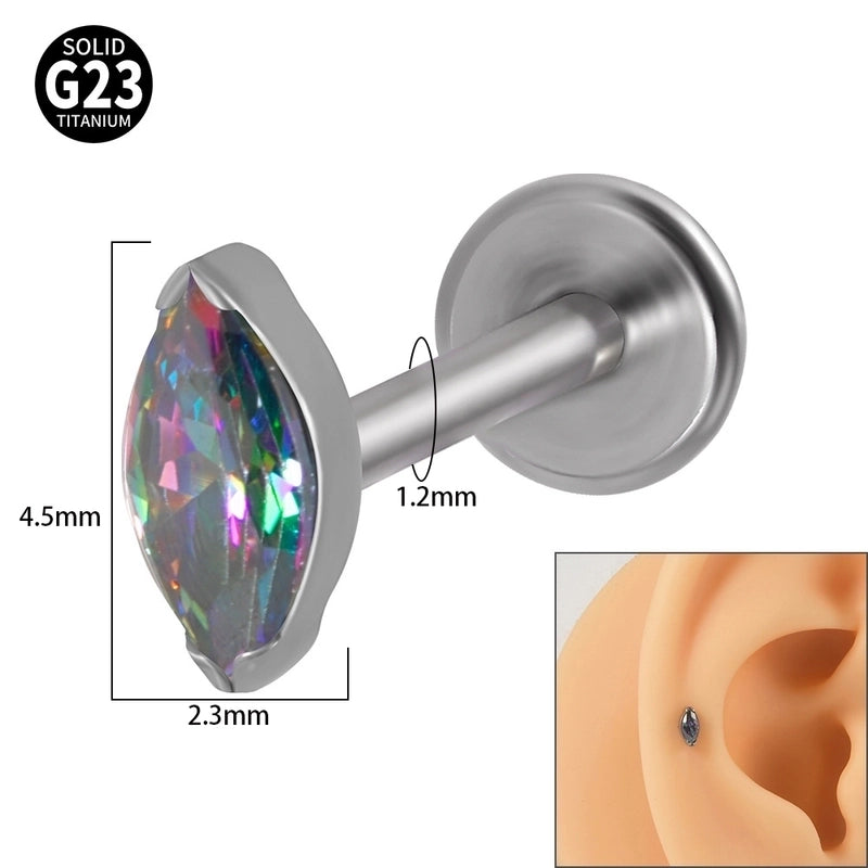 2 Pieces Lip Rings Classic Style Colorful Water Droplets G23 Titanium Synthetic Opal Zircon Inlay Synthetic Opal Zircon