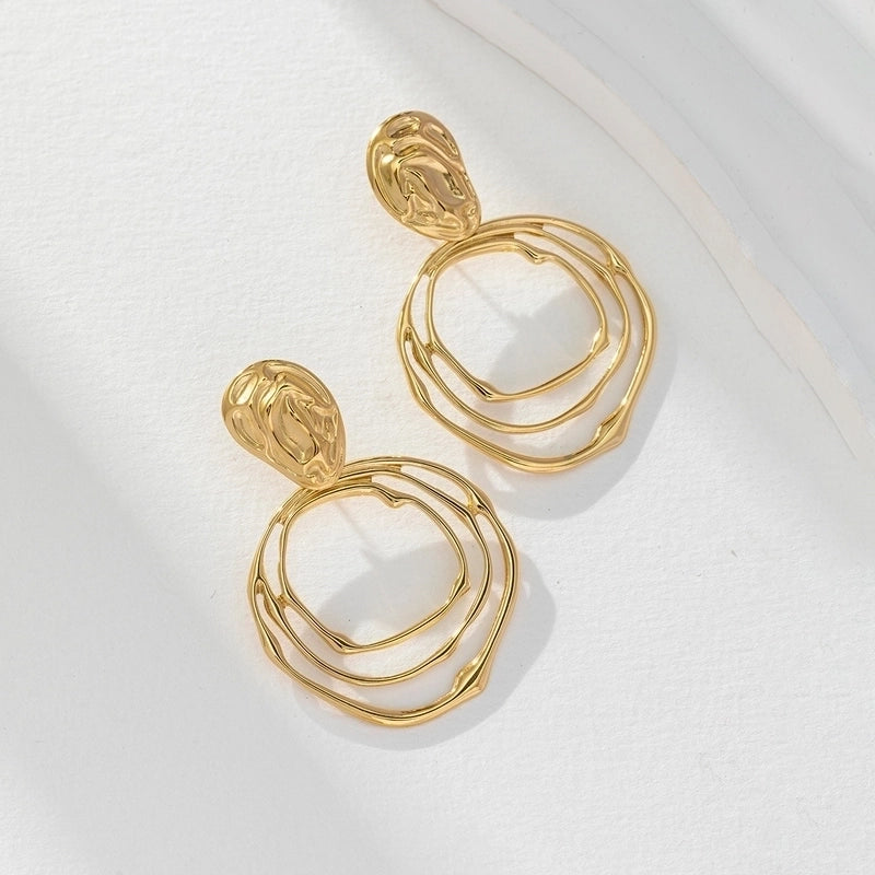 1 Pair Elegant Lady Modern Style Round Leaves Tassel Plating Titanium Steel 18K Gold Plated Drop Earrings