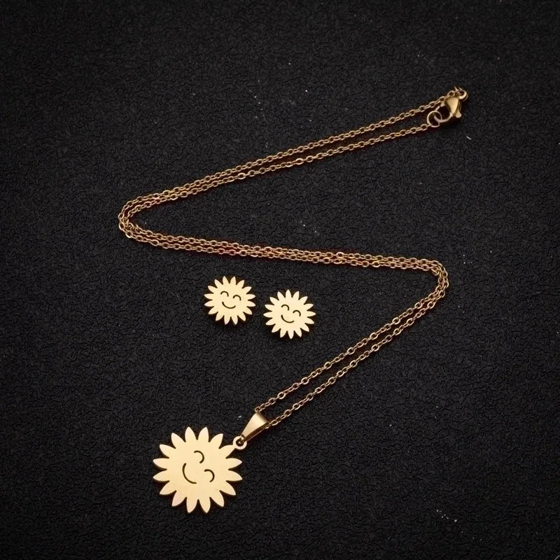 Minimalist Heart Shape Stainless Steel Plating Women\'s Earrings Necklace