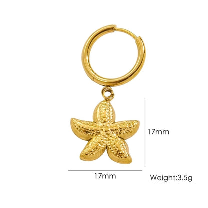 3 Pieces Beach Tortoise Starfish Shell Plating 304 Stainless Steel 14K Gold Plated Earrings