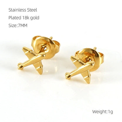1 Pair Sweet Minimalist Star Heart Shape Airplane Hollow Out 304 Stainless Steel 18K Gold Plated Ear Studs