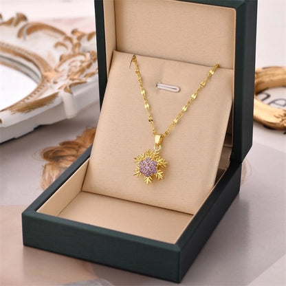 Elegant Snowflake Titanium Steel Inlay Zircon Pendant Necklace 1 Piece