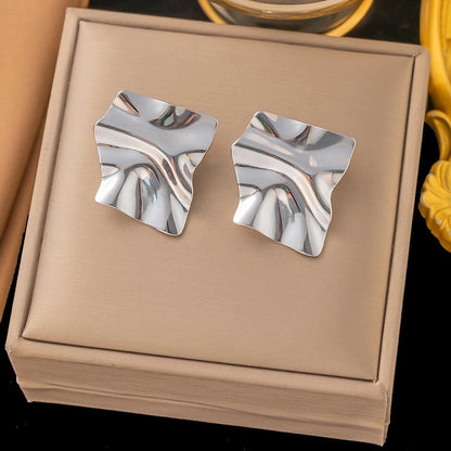1 Pair Casual Minimalist Geometric Pleated Titanium Steel Ear Studs