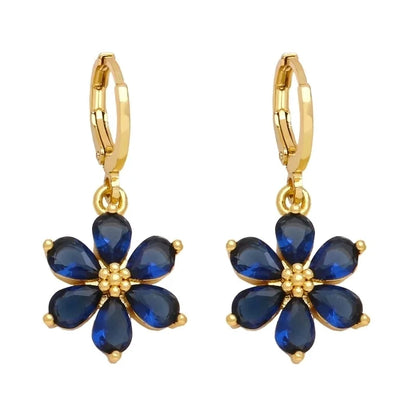 1 Pair Minimalist Flower Daisy Plating Inlay Copper Zircon 18k Gold Plated Drop Earrings