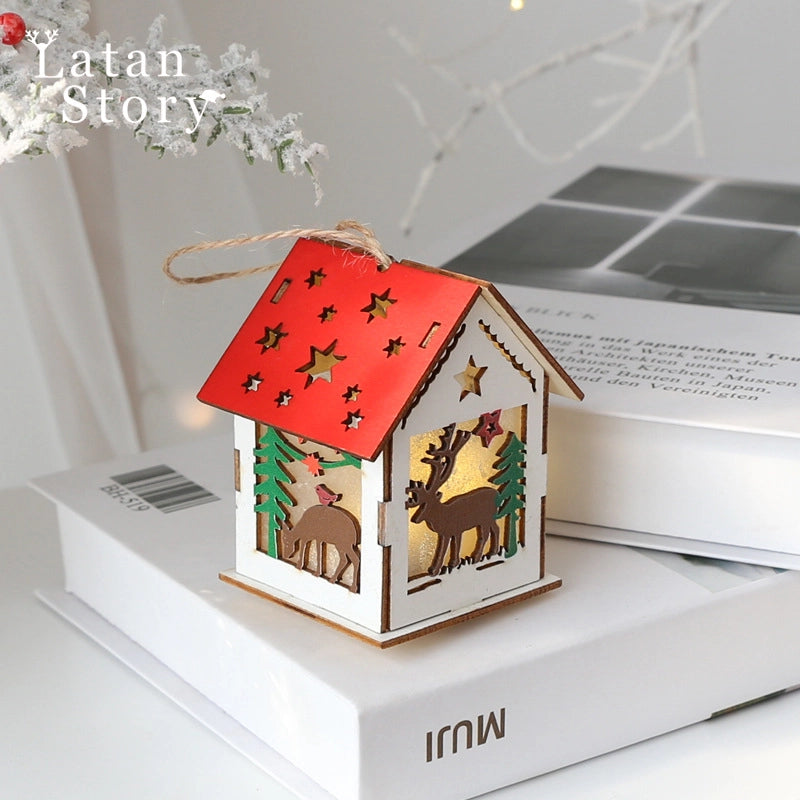 Christmas Minimalist Classic Style Christmas House Christmas Tree Wood Party Festival Hanging Ornaments Decorations Hanging Ornaments