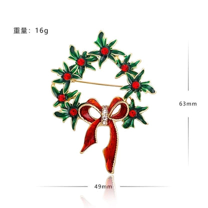 2 Pieces Ethnic Style Pin Christmas Tree Letter Wreath Imitation Pearl Alloy Rhinestone Enamel Unisex Brooches