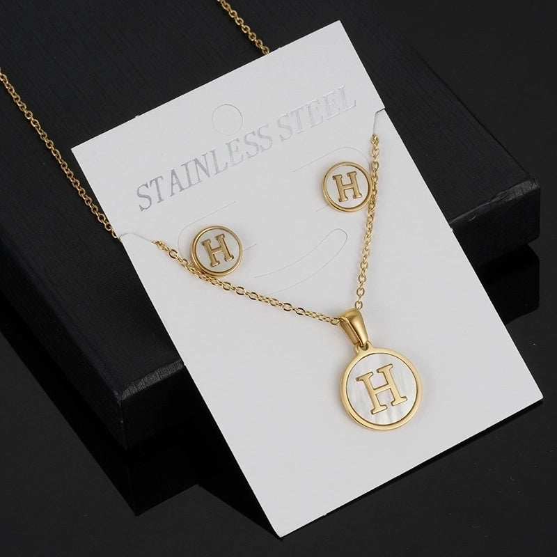 Minimalist Round Letter 304 Stainless Steel Shell 18K Gold Plated Gold Plated Stainless Steel Jewelry Sets
