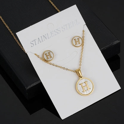 Minimalist Round Letter 304 Stainless Steel Shell 18K Gold Plated Gold Plated Stainless Steel Jewelry Sets