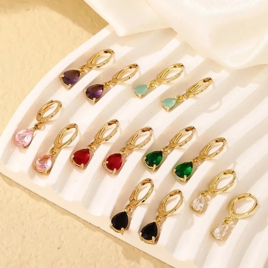 1 Pair Casual Vintage Style Minimalist Water Droplets Plating Inlay Stainless Steel Zircon White Gold Plated Gold Plated Drop Earrings