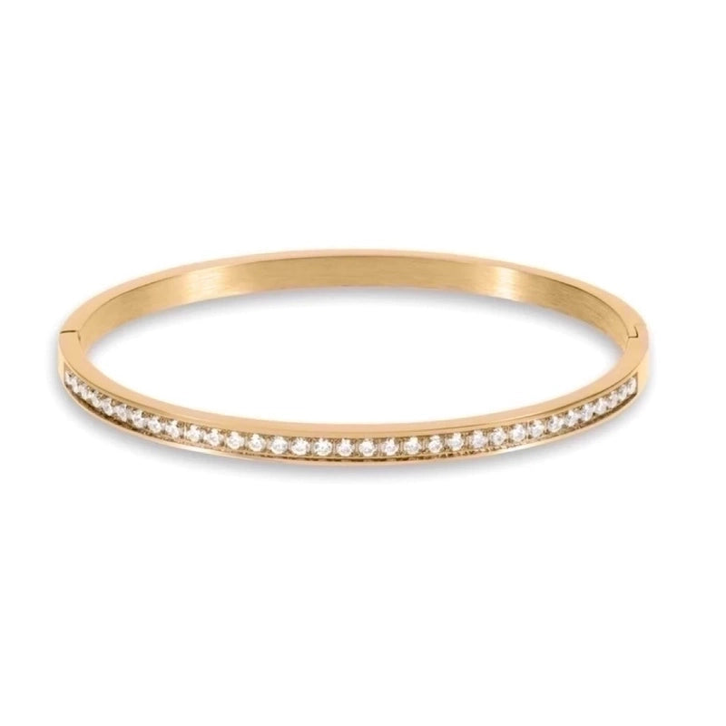 Retro Solid Color Titanium Steel 18k Gold Plated Zircon Bangle