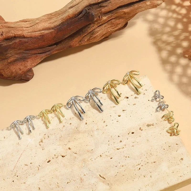 1 Pair Elegant Bow Knot Copper 14K Gold Plated Ear Studs