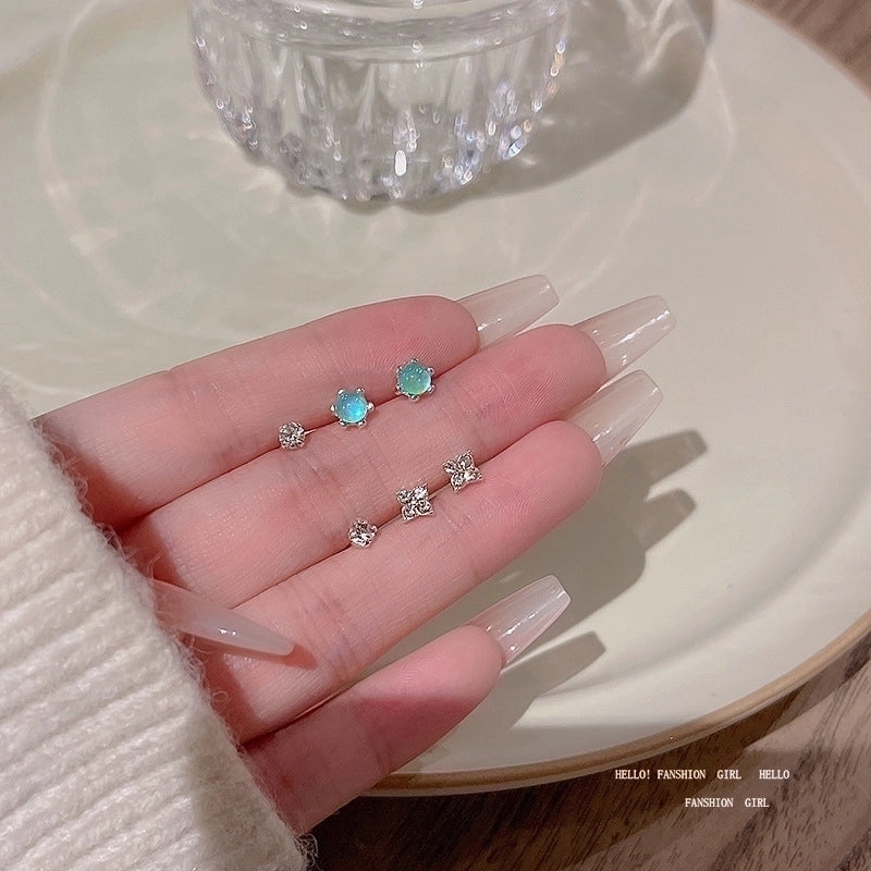 1 Set Minimalist Geometric Enamel Plating Inlay Copper Rhinestones Opal Shell Earrings