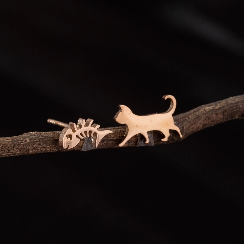 1 Pair Cute Minimalist Dog Cat Flower Polishing Hollow Out 304 Stainless Steel 18K Gold Plated Ear Studs