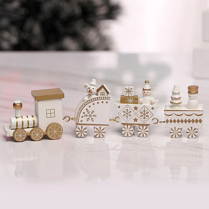 Christmas Cute Pastoral Christmas Tree Train Snowman Wood Indoor Party Festival Ornaments