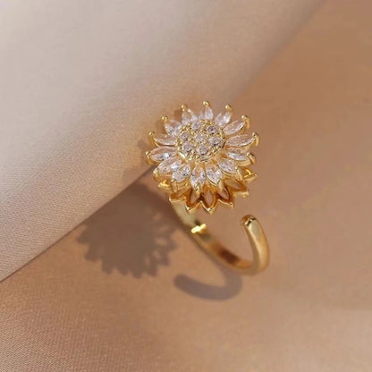 Casual Elegant Flower Copper Zircon Open Rings