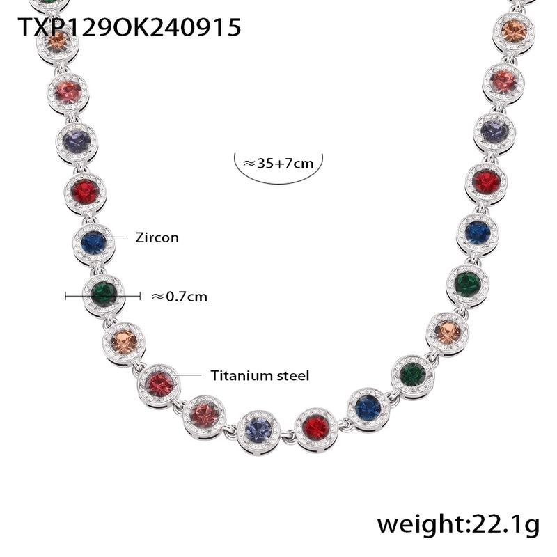 New Arrival Titanium Steel Full Diamond 3A Zircon Mixed Color Bracelet PVD Vacuum Electroplating Non-Fading Necklace Jewelry Suit