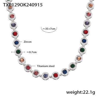 New Arrival Titanium Steel Full Diamond 3A Zircon Mixed Color Bracelet PVD Vacuum Electroplating Non-Fading Necklace Jewelry Suit