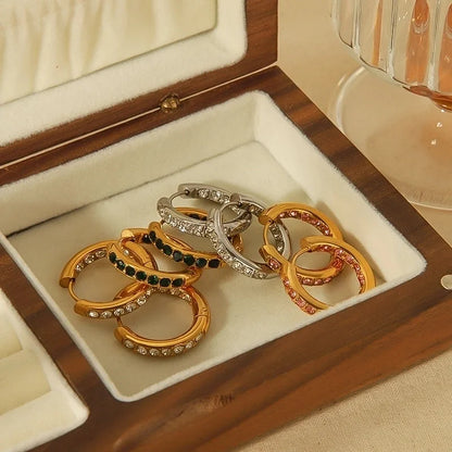 1 Pair IG Style Geometric Plating Inlay 304 Stainless Steel Zircon 18K Gold Plated Earrings