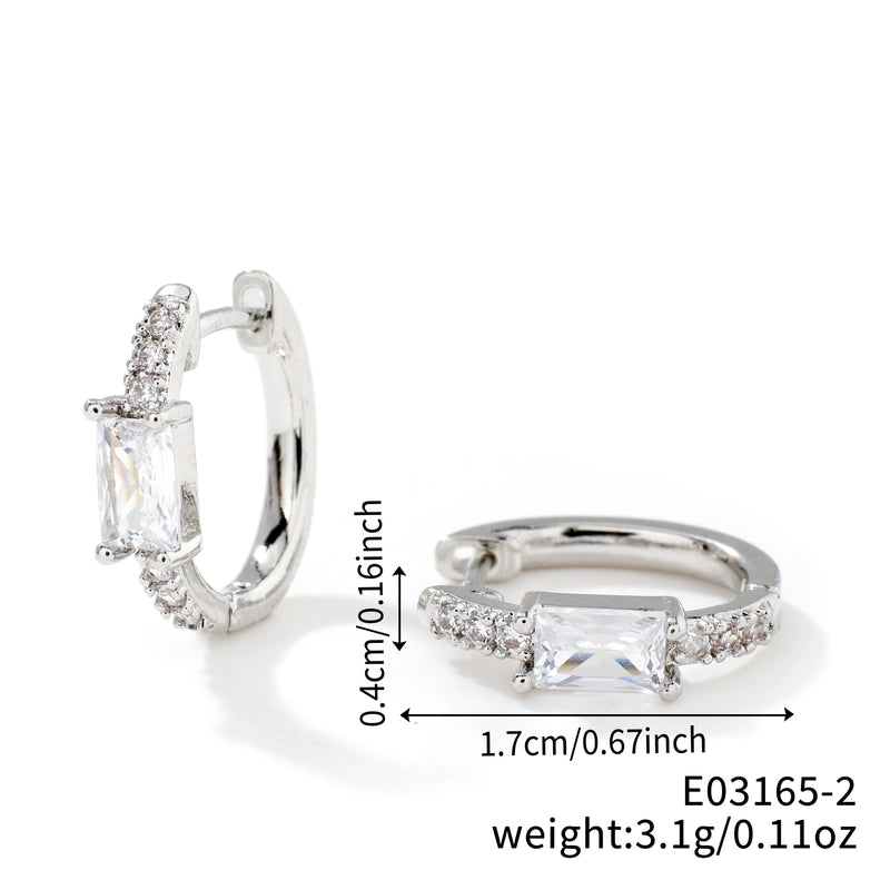 2 Pieces Glam Minimalist Shiny Geometric Inlay Copper Zircon K Gold Plated Earrings