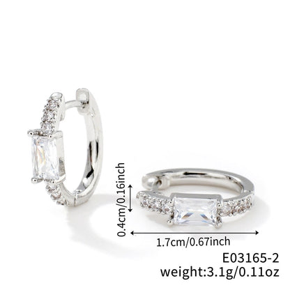 2 Pieces Glam Minimalist Shiny Geometric Inlay Copper Zircon K Gold Plated Earrings