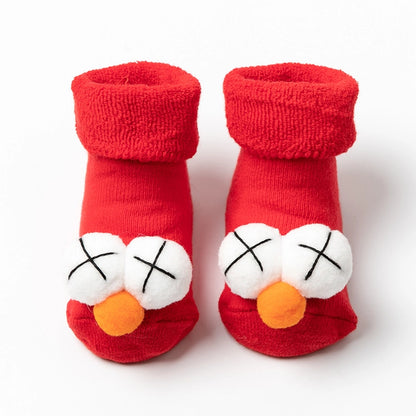 New Newborn Baby Socks Autumn And Winter A Cotton Red Terry Fleece-lined Thickened Non-slip Baby Christmas Floor Socks 1