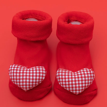 New Newborn Baby Socks Autumn And Winter A Cotton Red Terry Fleece-lined Thickened Non-slip Baby Christmas Floor Socks 1