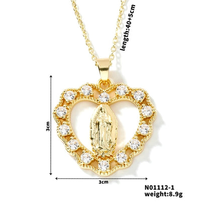 Vintage Style Classic Style Geometric Round Virgin Mary 304 Stainless Steel Copper Zircon K Gold Plated Inlay Pendant Necklace