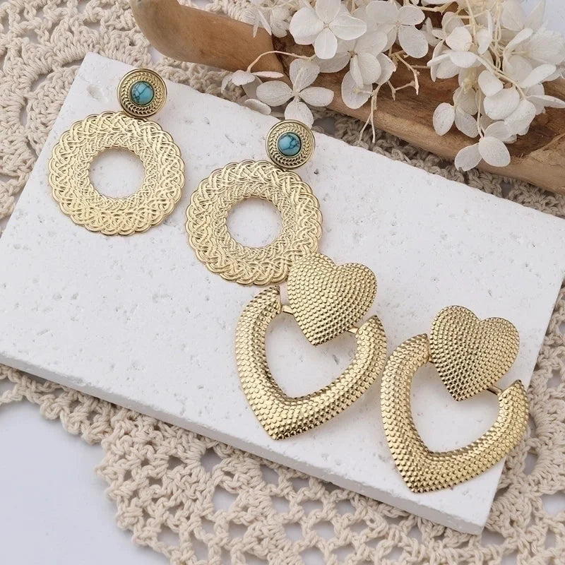 1 Pair IG Style Casual Heart Shape 304 Stainless Steel Natural Stone 18K Gold Plated Drop Earrings